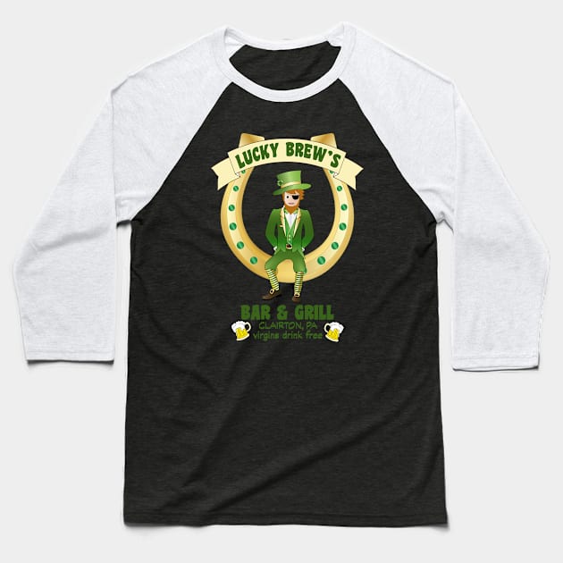 Lucky's Brew Bar and Grill Baseball T-Shirt by CreatingChaos